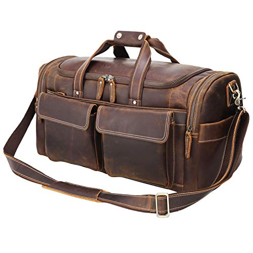 POLARE ORIGINAL Leather Duffle Bag - Brown, 23-inch Full Grain Leather, Large Capacity - POLARE ORIGINAL Leather Duffle Bag - Brown, 23-inch Full Grain Leather, Large Capacity - Travelking