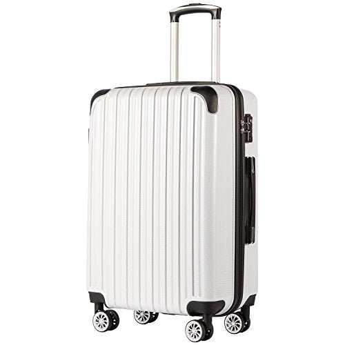 Coolife Luggage Expandable PC+ABS Spinner - New White Grid - Coolife Luggage Expandable PC+ABS Spinner - New White Grid - Travelking