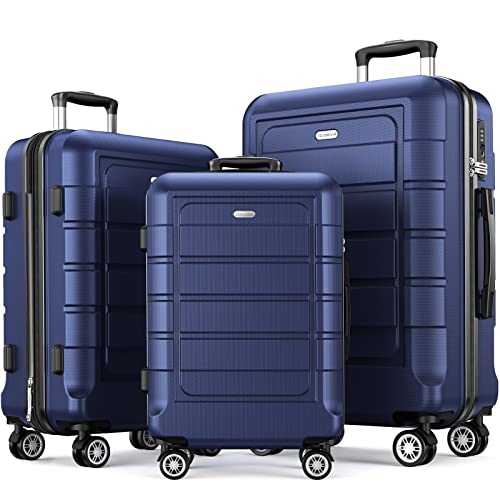 SHOWKOO Luggage Sets Expandable PC+ABS Durable Suitcase-Blue - SHOWKOO Luggage Sets Expandable PC+ABS Durable Suitcase-Blue - Travelking