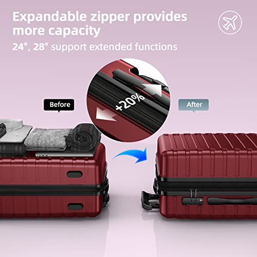 SHOWKOO Luggage Sets Expandable ABS Hardshell 3pcs Clearance, Wine Red - SHOWKOO Luggage Sets Expandable ABS Hardshell 3pcs Clearance, Wine Red - Travelking