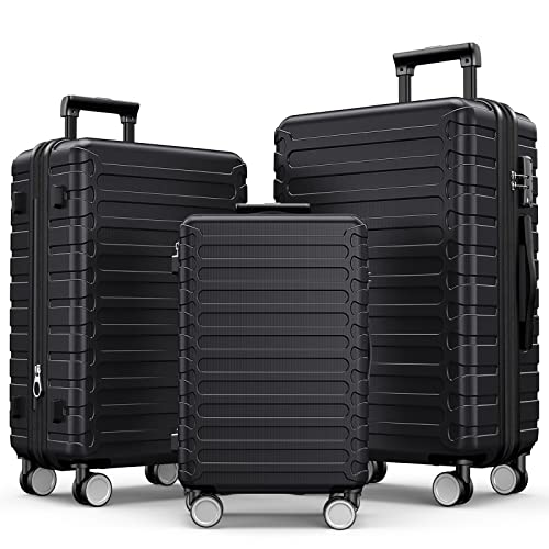 SHOWKOO Luggage Sets Expandable ABS Hardshell 3pcs, Black - SHOWKOO Luggage Sets Expandable ABS Hardshell 3pcs, Black - Travelking