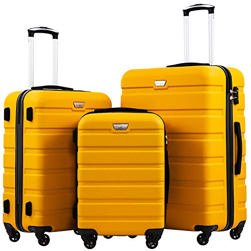 COOLIFE 3 Piece Luggage Set - Hardshell With TSA Lock - Yellow - COOLIFE 3 Piece Luggage Set - Hardshell With TSA Lock - Yellow - Travelking