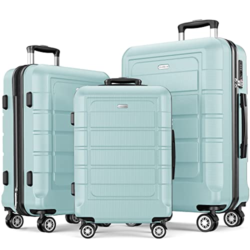 SHOWKOO Luggage Sets Expandable PC+ABS Durable Double Wheels, Mint Green­ - SHOWKOO Luggage Sets Expandable PC+ABS Durable Double Wheels, Mint Green­ - Travelking