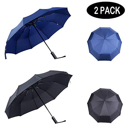 2 Travel Umbrellas - Windproof Auto Open & Close - Black & Blue - 2 Travel Umbrellas - Windproof Auto Open & Close - Black & Blue - Travelking