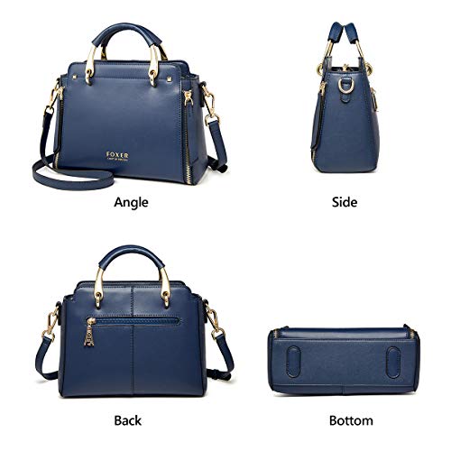 FOXER Handbags for Women, Genuine Leather Tote Bag, Dark Blue - FOXER Handbags for Women, Genuine Leather Tote Bag, Dark Blue - Travelking