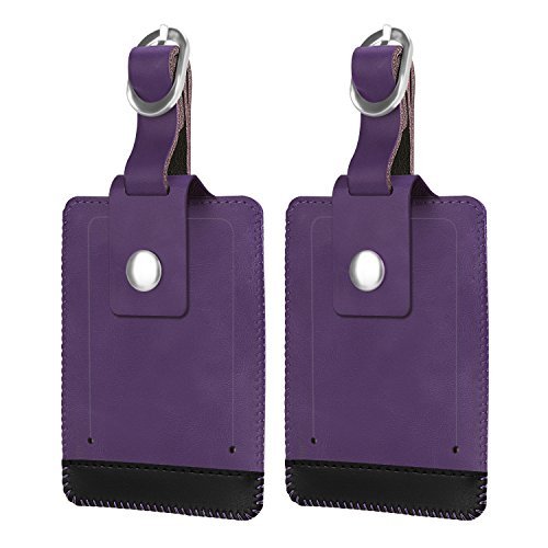 2 Pack Luggage Tags - (Genuine Leather-Purple) - 2 Pack Luggage Tags - (Genuine Leather-Purple) - Travelking