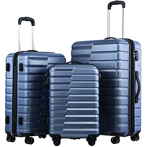 Coolife Luggage Expandable Luggage set PC ABS TSA Lock Carry on 3 Piece Set, blue - Coolife Luggage Expandable Luggage set PC ABS TSA Lock Carry on 3 Piece Set, blue - Travelking