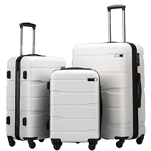 Coolife Luggage Expandable 3 Piece Sets PC+ABS Spinner Suitcase-White - Coolife Luggage Expandable 3 Piece Sets PC+ABS Spinner Suitcase-White - Travelking