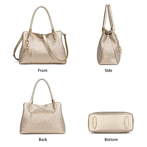 FOXER Leather Handbags for Women, Cow Leather Lock, Gold - FOXER Leather Handbags for Women, Cow Leather Lock, Gold - Travelking