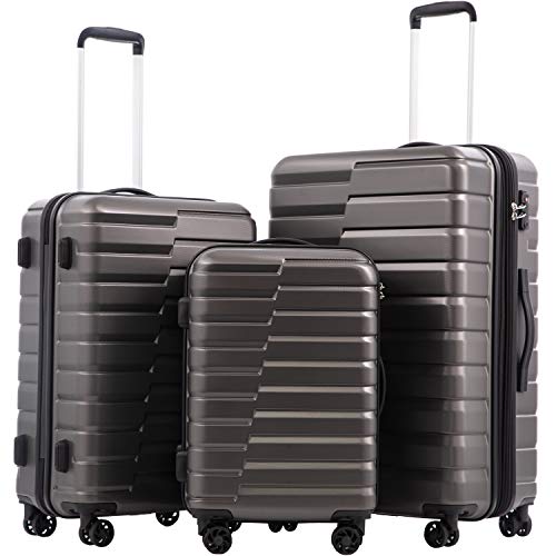 COOLIFE 3 Piece Expandable Luggage Set With TSA Lock - Grey - COOLIFE 3 Piece Expandable Luggage Set With TSA Lock - Grey - Travelking