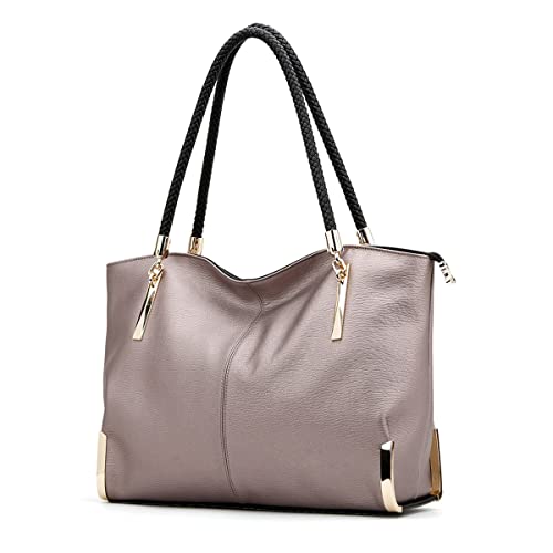 FOXER Large Leather Tote Handbags for Women, Split Cowhide, Rose Gold - FOXER Large Leather Tote Handbags for Women, Split Cowhide, Rose Gold - Travelking