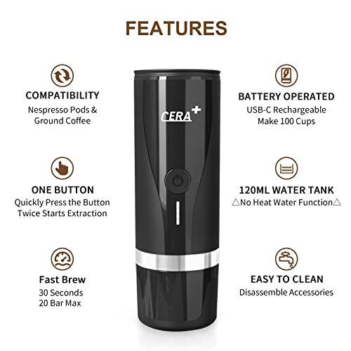 CERA+ Portable Espresso Maker Non-Heating Version Electric - CERA+ Portable Espresso Maker Non-Heating Version Electric - Travelking