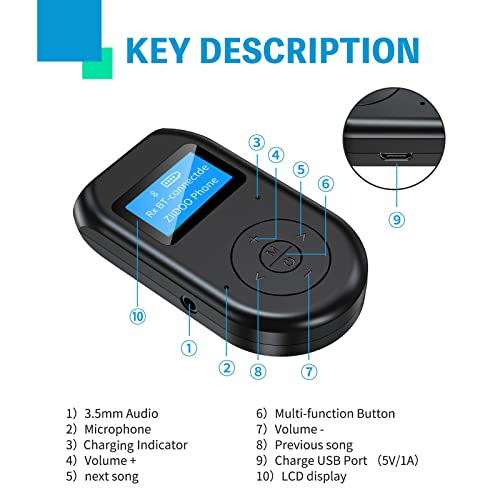 RIOUSV Bluetooth Transmitter Receiver, 4-in-1 Bluetooth 5.0 Visible - RIOUSV Bluetooth Transmitter Receiver, 4-in-1 Bluetooth 5.0 Visible - Travelking