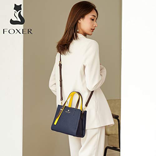 FOXER Small Satchel Handbag for Women, Genuine Leather Crossbody, Dark Blue - FOXER Small Satchel Handbag for Women, Genuine Leather Crossbody, Dark Blue - Travelking