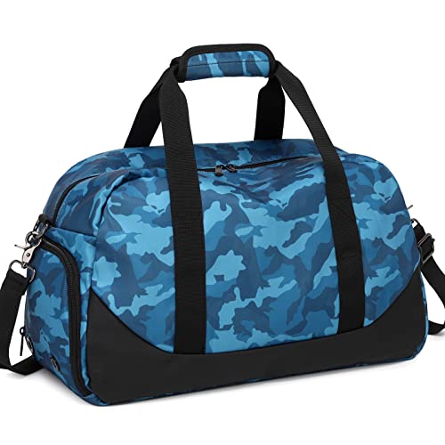 Kids Overnight Duffel Bag with Shoe Compartment, Blue Camo - Kids Overnight Duffel Bag with Shoe Compartment, Blue Camo - Travelking