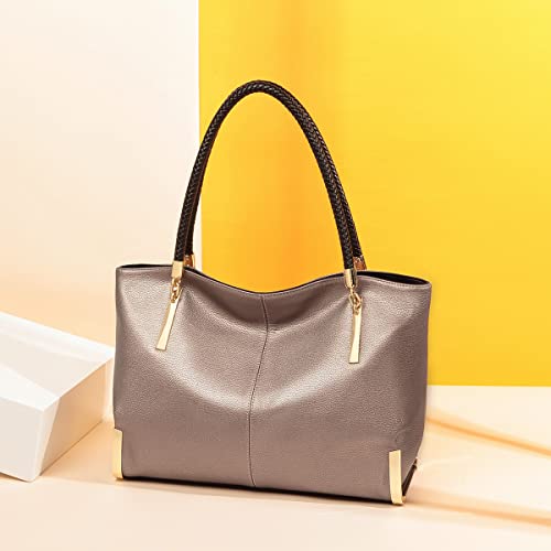 FOXER Large Leather Tote Handbags for Women, Split Cowhide, Rose Gold - FOXER Large Leather Tote Handbags for Women, Split Cowhide, Rose Gold - Travelking