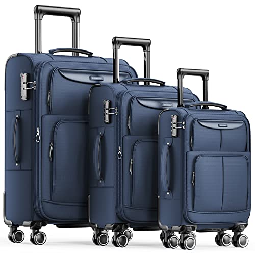 SHOWKOO Luggage Sets 3 Piece Softside Expandable Lightweight, Blue - SHOWKOO Luggage Sets 3 Piece Softside Expandable Lightweight, Blue - Travelking