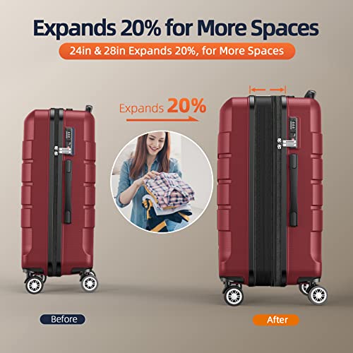 SHOWKOO Luggage PC+ABS Durable Expandable Hardside Suitcase, Wine Red - SHOWKOO Luggage PC+ABS Durable Expandable Hardside Suitcase, Wine Red - Travelking