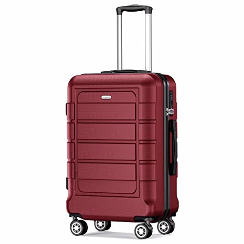SHOWKOO Carry-On Luggage PC+ABS Durable Hardside Suitcase-20"-Red Wine