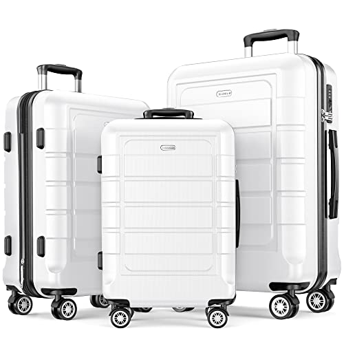 SHOWKOO Luggage Set Expandable PC+ABS Durable Double Wheels TSA Lock White 3pcs - SHOWKOO Luggage Set Expandable PC+ABS Durable Double Wheels TSA Lock White 3pcs - Travelking