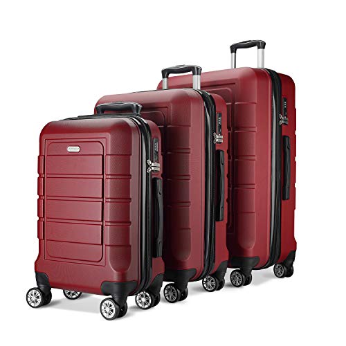 SHOWKOO 3 Piece Expandable Luggage Set  with TSA Lock - Red Wine - SHOWKOO 3 Piece Expandable Luggage Set  with TSA Lock - Red Wine - Travelking