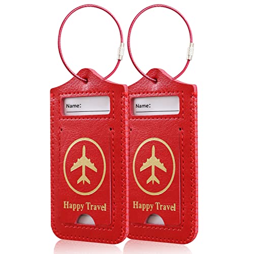 Luggage Tags, Leather Case Travel Tags - Red - Luggage Tags, Leather Case Travel Tags - Red - Travelking
