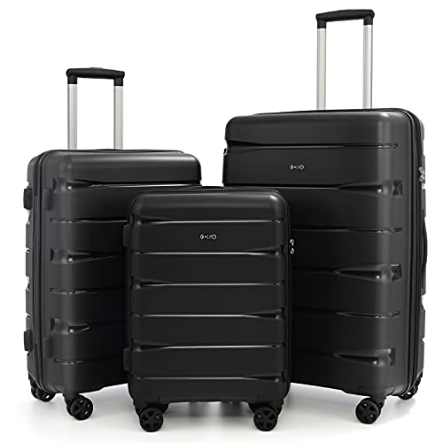 COOLIFE 3 Piece Expandable Luggage Set With TSA Lock - Black - COOLIFE 3 Piece Expandable Luggage Set With TSA Lock - Black - Travelking