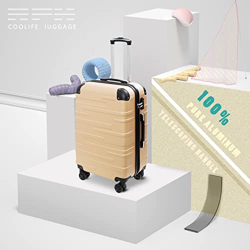 Coolife Luggage Expandable(only 28") Suitcase 3 Piece Set-Champagne
