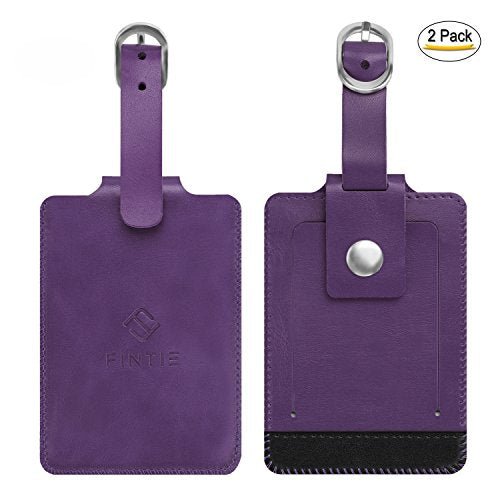 2 Pack Luggage Tags - (Genuine Leather-Purple) - 2 Pack Luggage Tags - (Genuine Leather-Purple) - Travelking