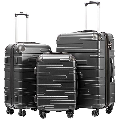 Coolife Luggage Expandable 3 Piece Set with TSA Lock - Grey - Coolife Luggage Expandable 3 Piece Set with TSA Lock - Grey - Travelking