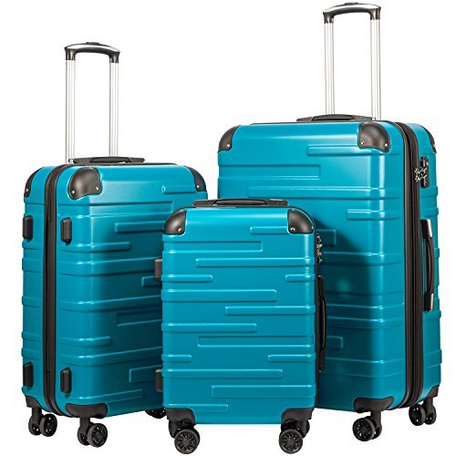 Coolife 3 Piece Expandable Luggage Set With TSA Lock - Lake Blue - Coolife 3 Piece Expandable Luggage Set With TSA Lock - Lake Blue - Travelking