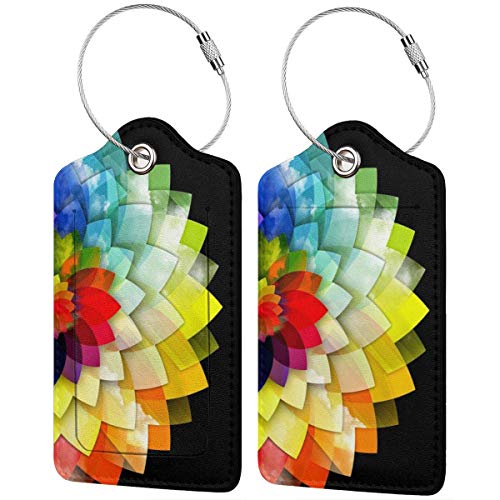 2 Pc. Luggage Tags Colorful Flower Leather Name ID Labels - 2 Pc. Luggage Tags Colorful Flower Leather Name ID Labels - Travelking