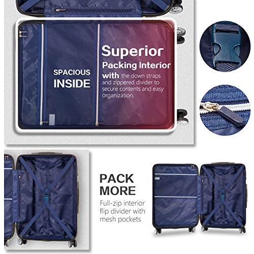 Coolife 3 Piece Expandable Luggage Set - Spinner - Navy Blue - Coolife 3 Piece Expandable Luggage Set - Spinner - Navy Blue - Travelking