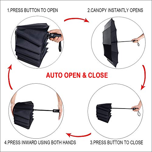 2 Travel Umbrellas - Windproof Auto Open & Close - Black & Blue - 2 Travel Umbrellas - Windproof Auto Open & Close - Black & Blue - Travelking