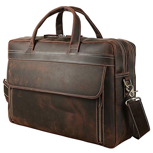 Vintage Leather Briefcase 17 Inch Laptop Case For Business Travel - Vintage Leather Briefcase 17 Inch Laptop Case For Business Travel - Travelking