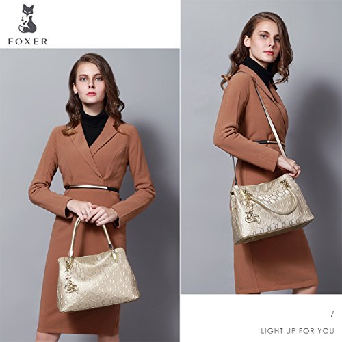 FOXER Leather Handbags for Women, Cow Leather Lock, Gold - FOXER Leather Handbags for Women, Cow Leather Lock, Gold - Travelking