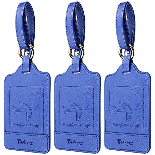 Teskyer Luggage Tags, 3 Pack Premium PU Leather Luggage Tags - Teskyer Luggage Tags, 3 Pack Premium PU Leather Luggage Tags - Travelking
