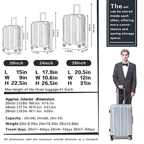 Coolife Luggage Aluminium Frame Suitcase TSA Lock - Blue - Coolife Luggage Aluminium Frame Suitcase TSA Lock - Blue - Travelking