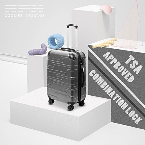 Coolife Luggage Expandable 3 Piece Set with TSA Lock - Grey - Coolife Luggage Expandable 3 Piece Set with TSA Lock - Grey - Travelking
