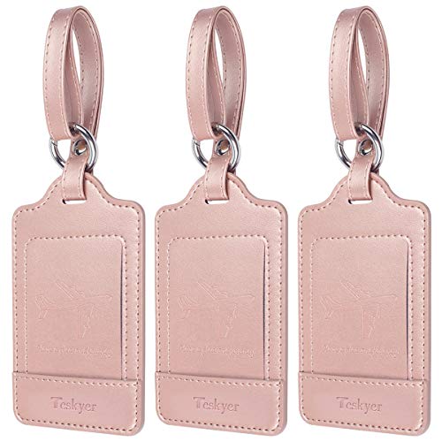 Teskyer Luggage Tags, 3 Pack PU Leather, Privacy Protection - Teskyer Luggage Tags, 3 Pack PU Leather, Privacy Protection - Travelking