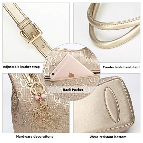 FOXER Leather Handbags for Women, Cow Leather Lock, Gold - FOXER Leather Handbags for Women, Cow Leather Lock, Gold - Travelking