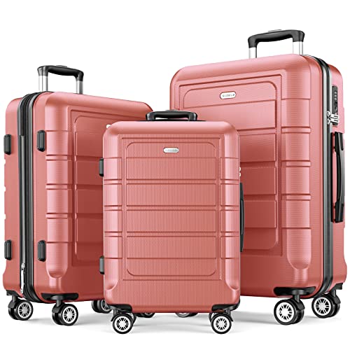SHOWKOO Luggage Sets Expandable PC+ABS Durable Suitcase Set, Rose Gold - SHOWKOO Luggage Sets Expandable PC+ABS Durable Suitcase Set, Rose Gold - Travelking
