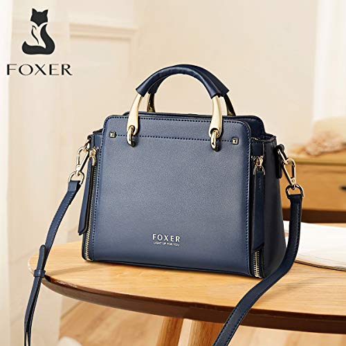 FOXER Handbags for Women, Genuine Leather Tote Bag, Dark Blue - FOXER Handbags for Women, Genuine Leather Tote Bag, Dark Blue - Travelking