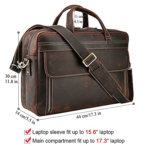Vintage Leather Briefcase 17 Inch Laptop Case For Business Travel - Vintage Leather Briefcase 17 Inch Laptop Case For Business Travel - Travelking