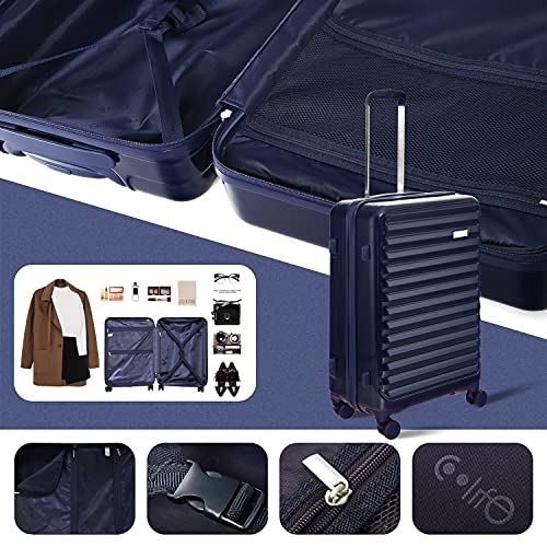 Coolife Luggage Suitcase 3 Piece Set expandable - ABS-PC - White Grid - Coolife Luggage Suitcase 3 Piece Set expandable - ABS-PC - White Grid - Travelking