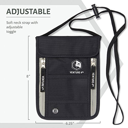 Venture 4th Passport Holder Neck Pouch With RFID Blocking – Concealed Passport Wallet (Black) - Venture 4th Passport Holder Neck Pouch With RFID Blocking – Concealed Passport Wallet (Black) - Travelking