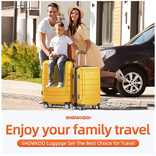 SHOWKOO Luggage Set Expandable PC+ABS Durable 3 PC - Yellow - SHOWKOO Luggage Set Expandable PC+ABS Durable 3 PC - Yellow - Travelking