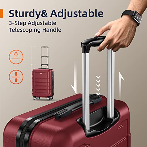 SHOWKOO Luggage PC+ABS Durable Expandable Hardside Suitcase, Wine Red - SHOWKOO Luggage PC+ABS Durable Expandable Hardside Suitcase, Wine Red - Travelking