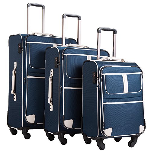 Coolife Luggage 3 Piece Set - Softshell with TSA lock - Navy Blue - Coolife Luggage 3 Piece Set - Softshell with TSA lock - Navy Blue - Travelking
