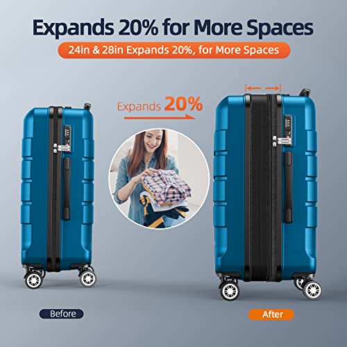 SHOWKOO Luggage Sets Expandable PC+ABS Durable Suitcase 3 PC Set, Sea Blue - SHOWKOO Luggage Sets Expandable PC+ABS Durable Suitcase 3 PC Set, Sea Blue - Travelking